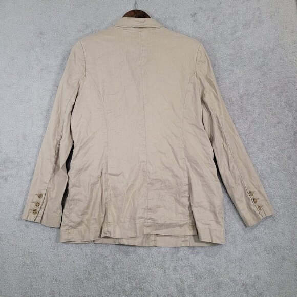 Evereve Womens Double-Breasted Blazer Jacket Size L Linen Blend Beige - Picture 2 of 8